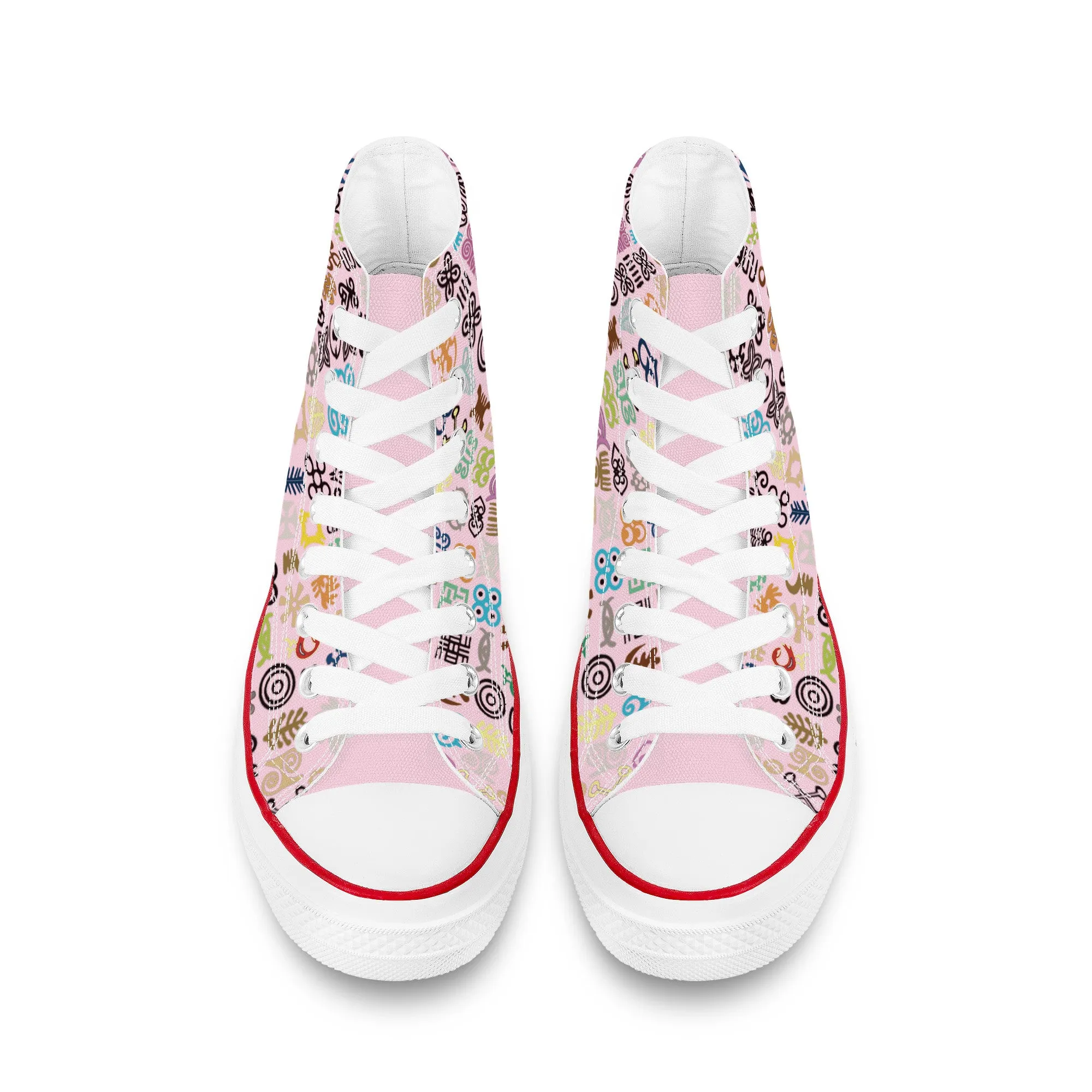 ADINKRA HIGH TOP CANVAS SHOES - SOFT PINK SNEAKERS WITH MULTICOLOR PRINT