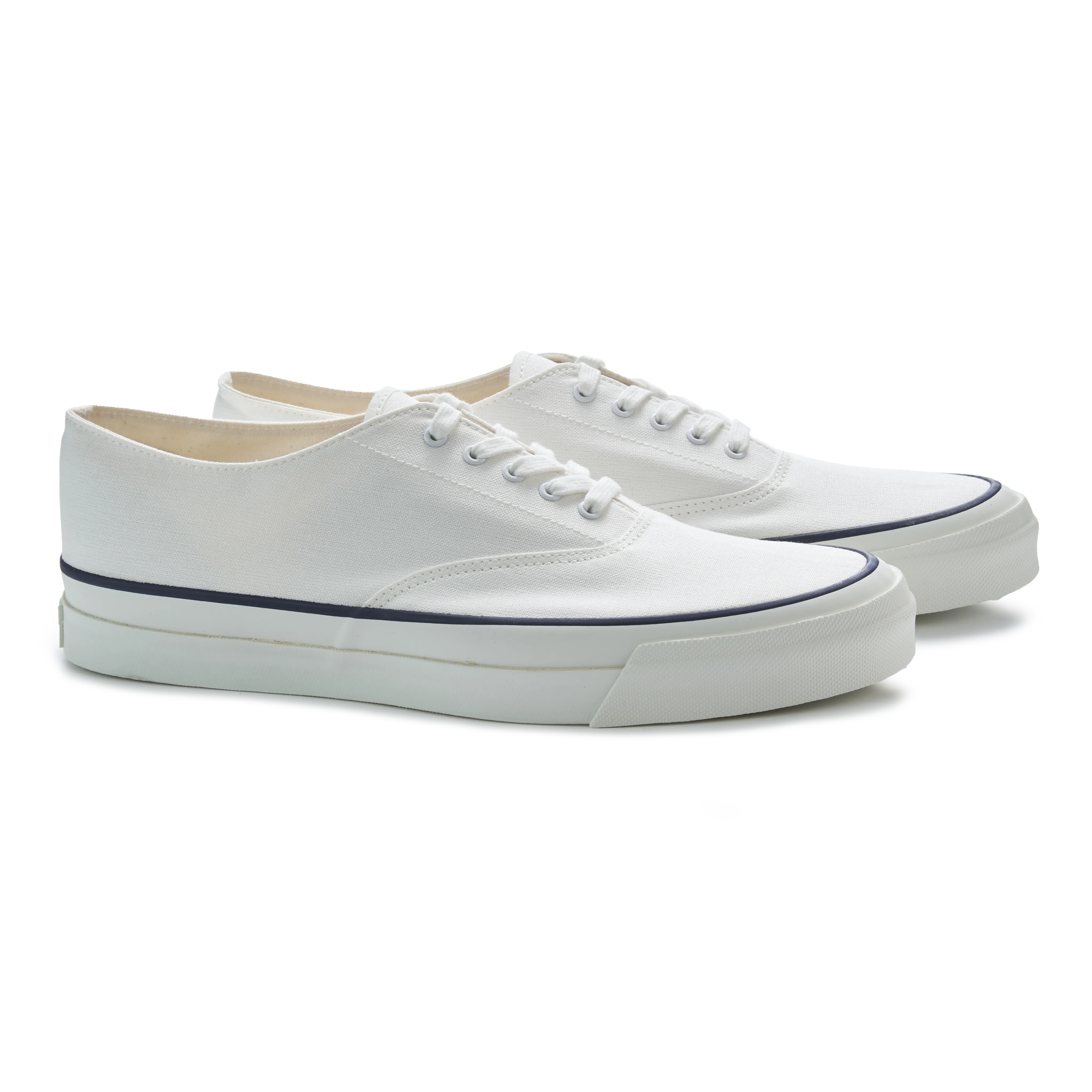 Asahi Deck Shoes in White Canvas with White Deck Sole