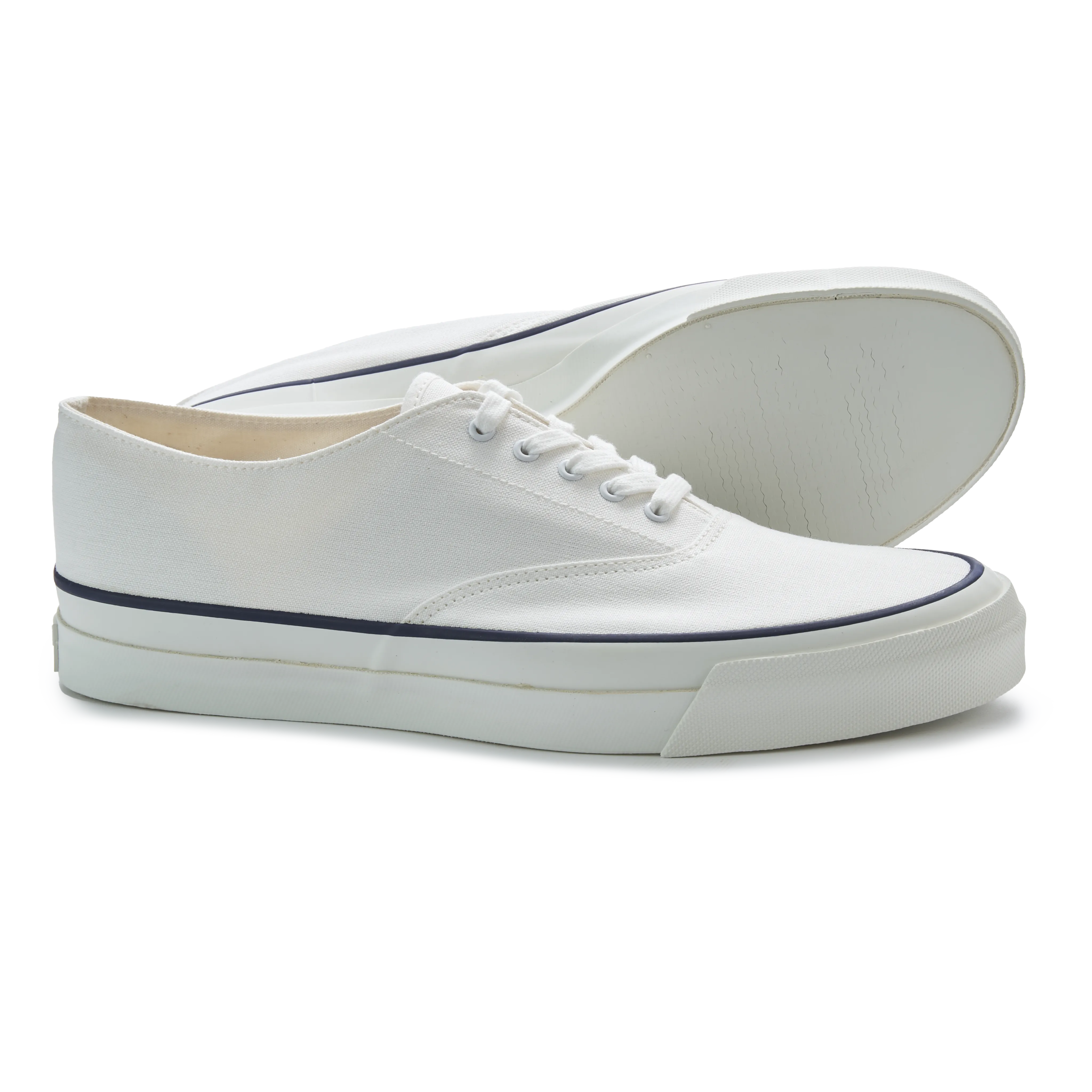 Asahi Deck Shoes in White Canvas with White Deck Sole