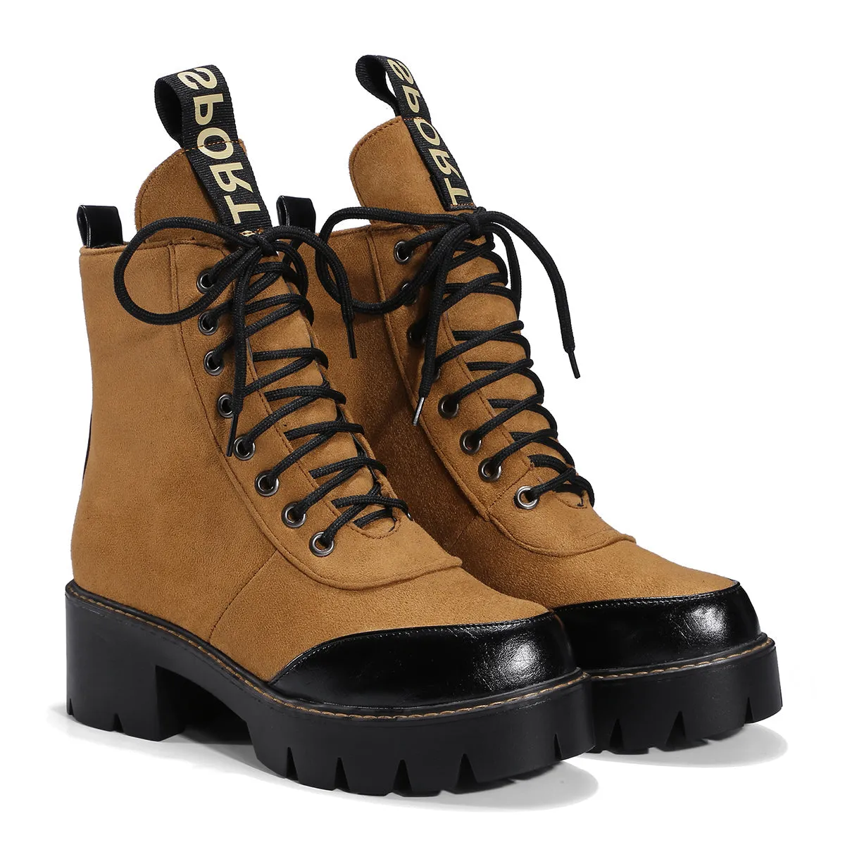 Bigsizeheels Round toe color strap Martin boots - Yellow