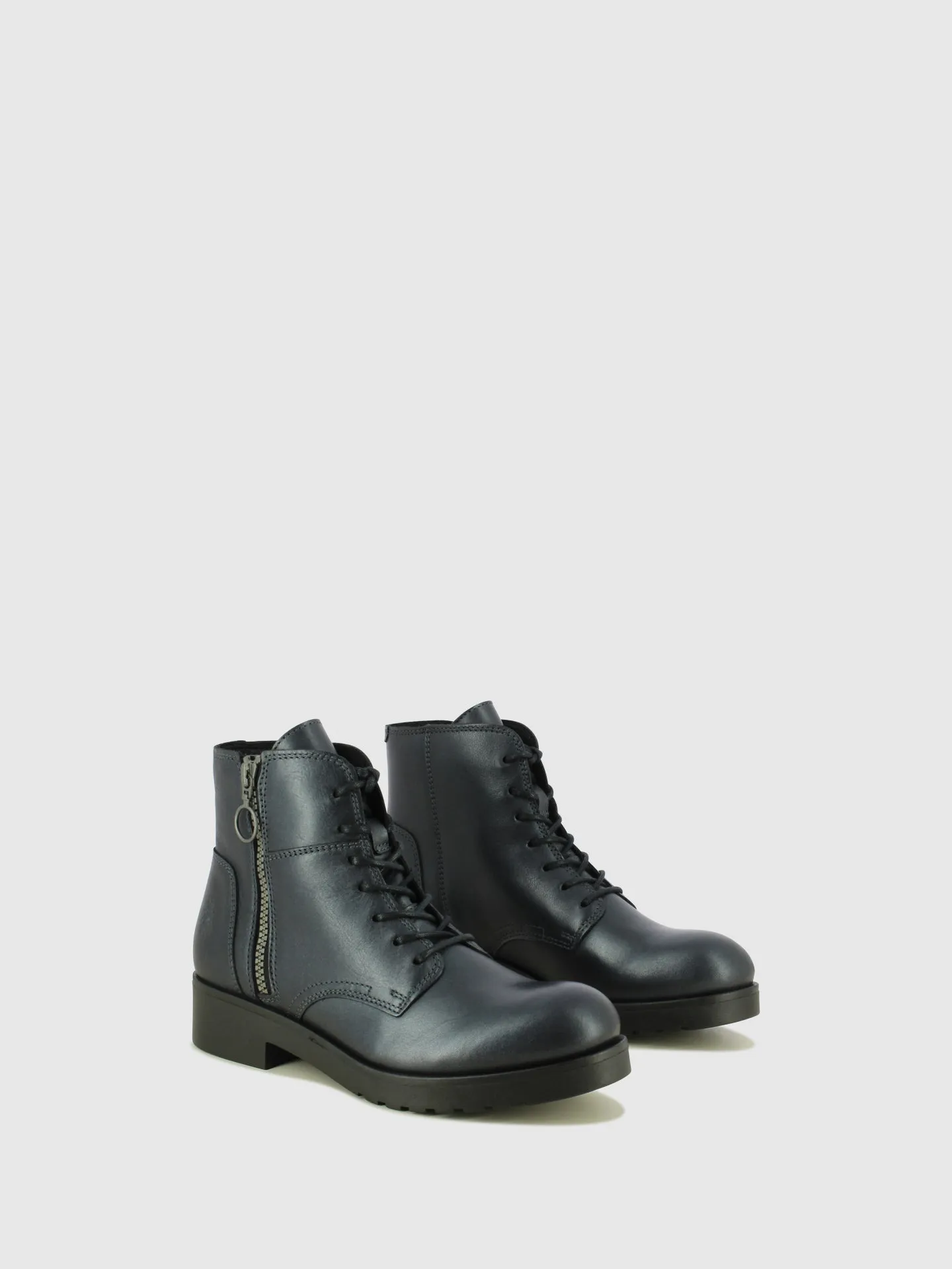 Black Leather Lace-up Ankle Boots