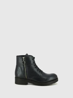 Black Leather Lace-up Ankle Boots
