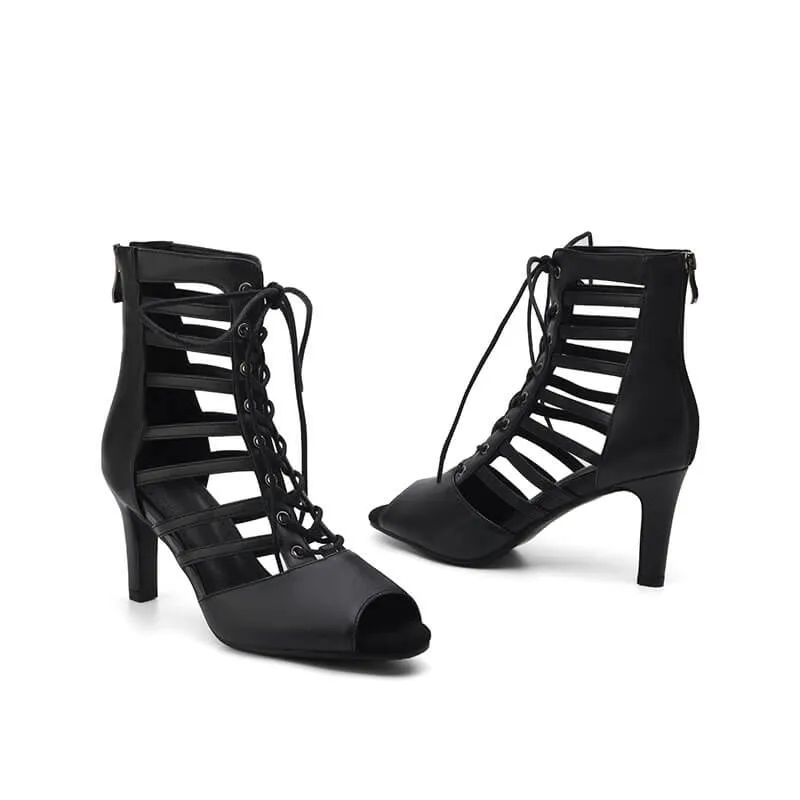 Black Matte Latin Ballroom Ankle Boots