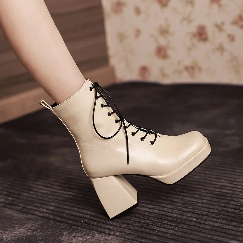 Brooke Lace up Chunky Ankle Boots