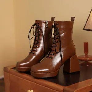 Brooke Lace up Chunky Ankle Boots