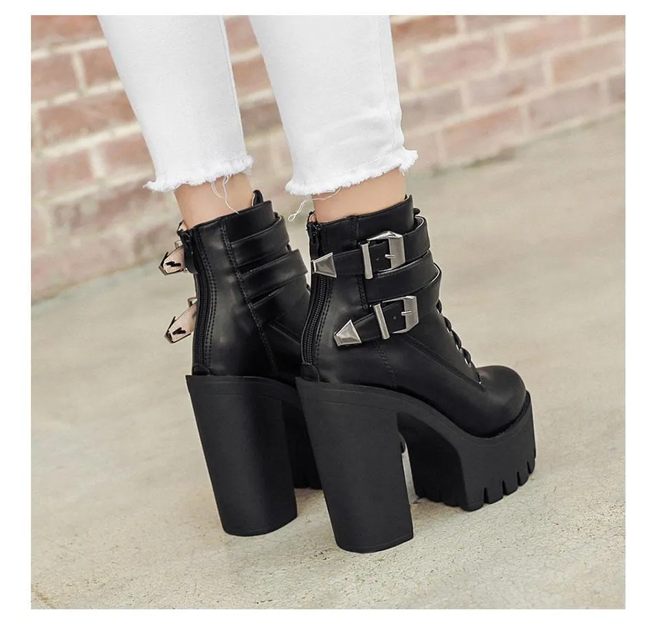 Buckle Lace Up Punk Boots