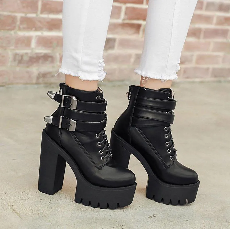 Buckle Lace Up Punk Boots