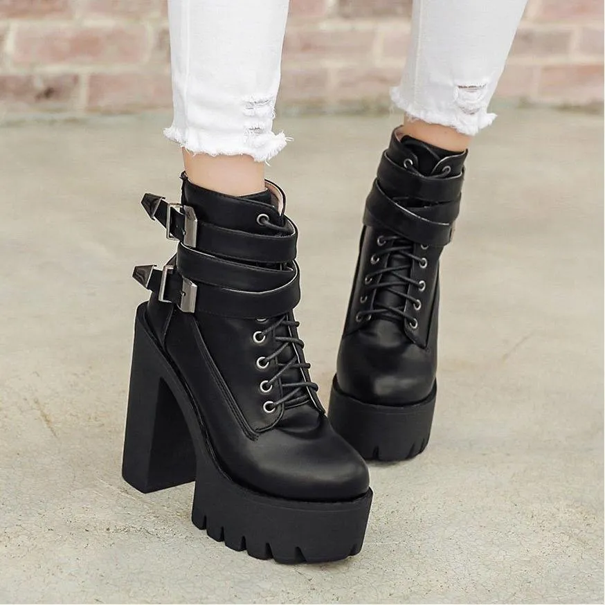 Buckle Lace Up Punk Boots