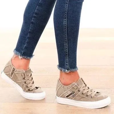 Chicvane New Color Block Lace Up Low Top Canvas Shoes