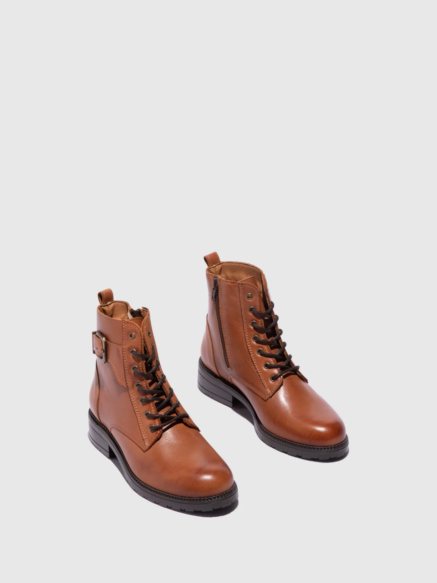Cognac Lace-up Ankle Boots