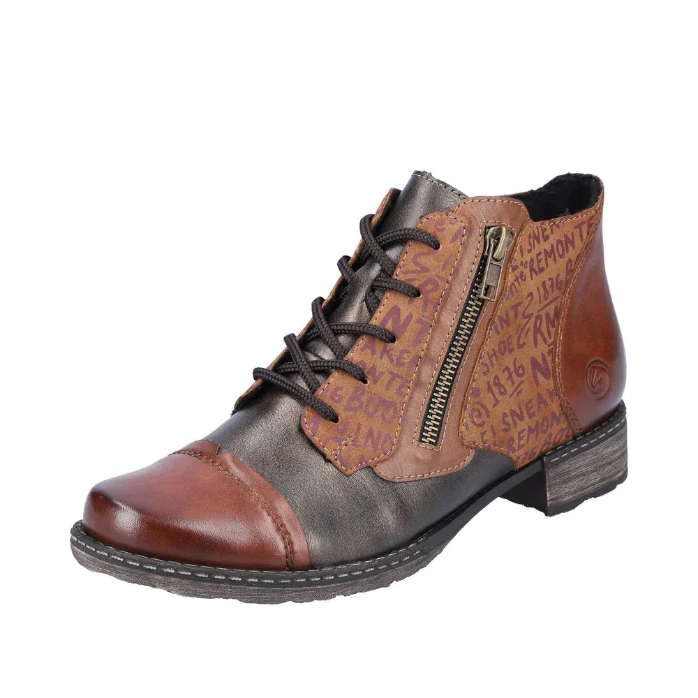D4378-22 Chestnut Multi Ankle Lace/Zip