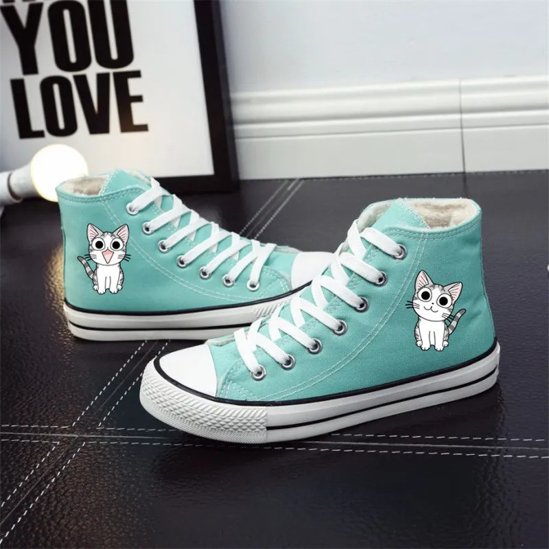 Fashion High Top Cartoon Print Fur Sneakers