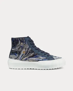 Force Marbled Effect Fabric Blue High Top Sneakers