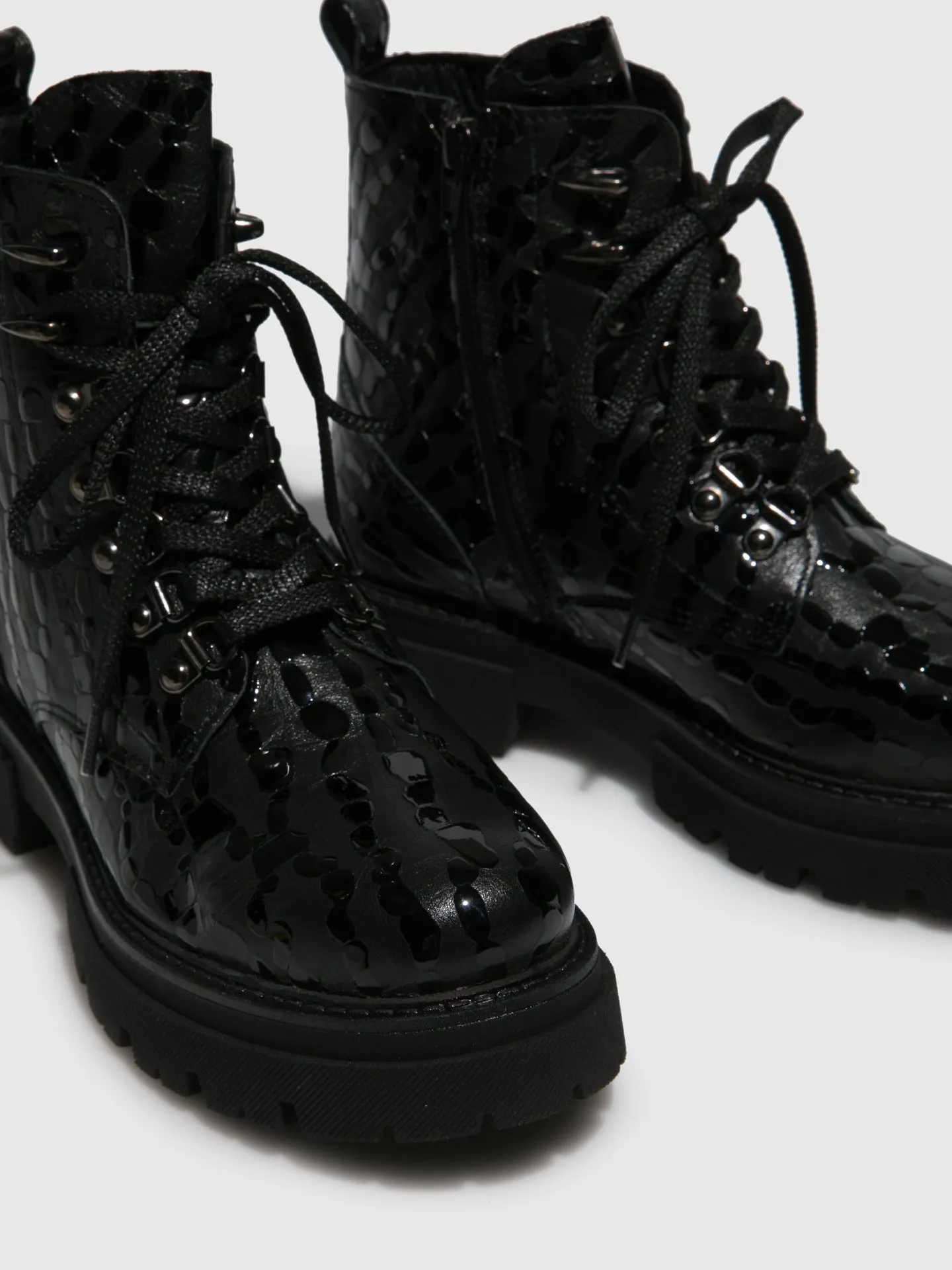 Gloss Black Lace-up Boots