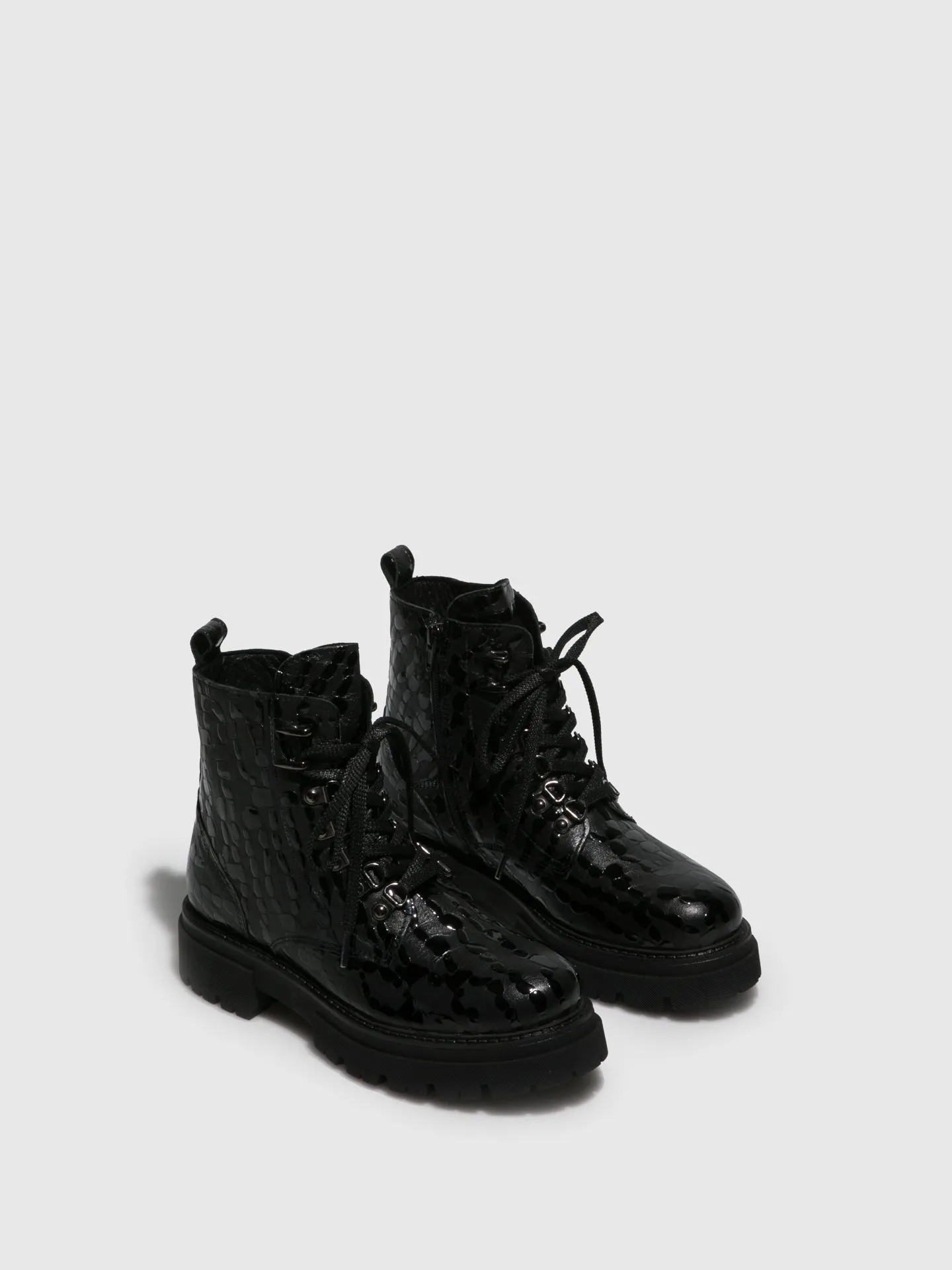 Gloss Black Lace-up Boots