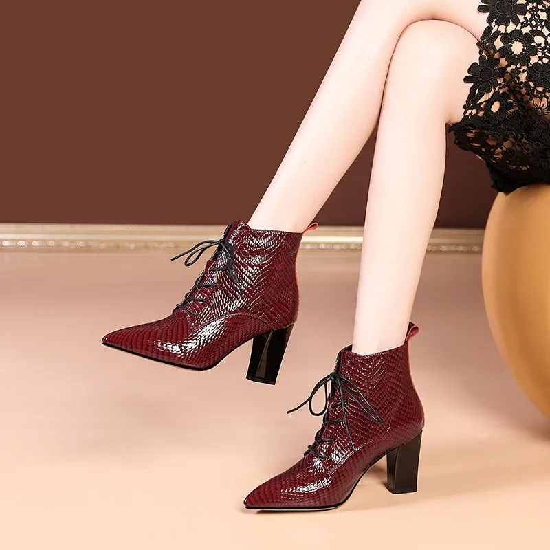 Iqra Lace up Burgundy Leather Boots