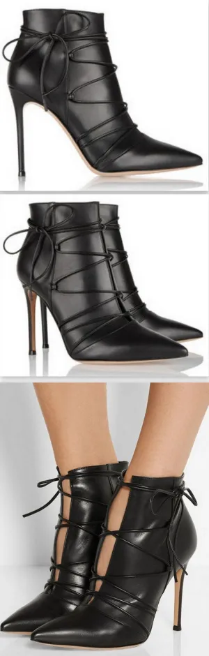 Lace-up Leather Ankle Boots in Black