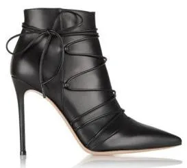 Lace-up Leather Ankle Boots in Black