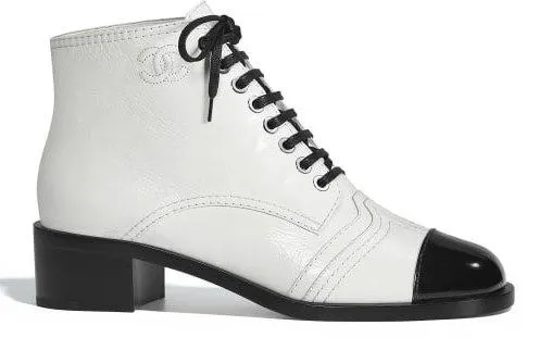 Lace-up White and Black Leather Booties