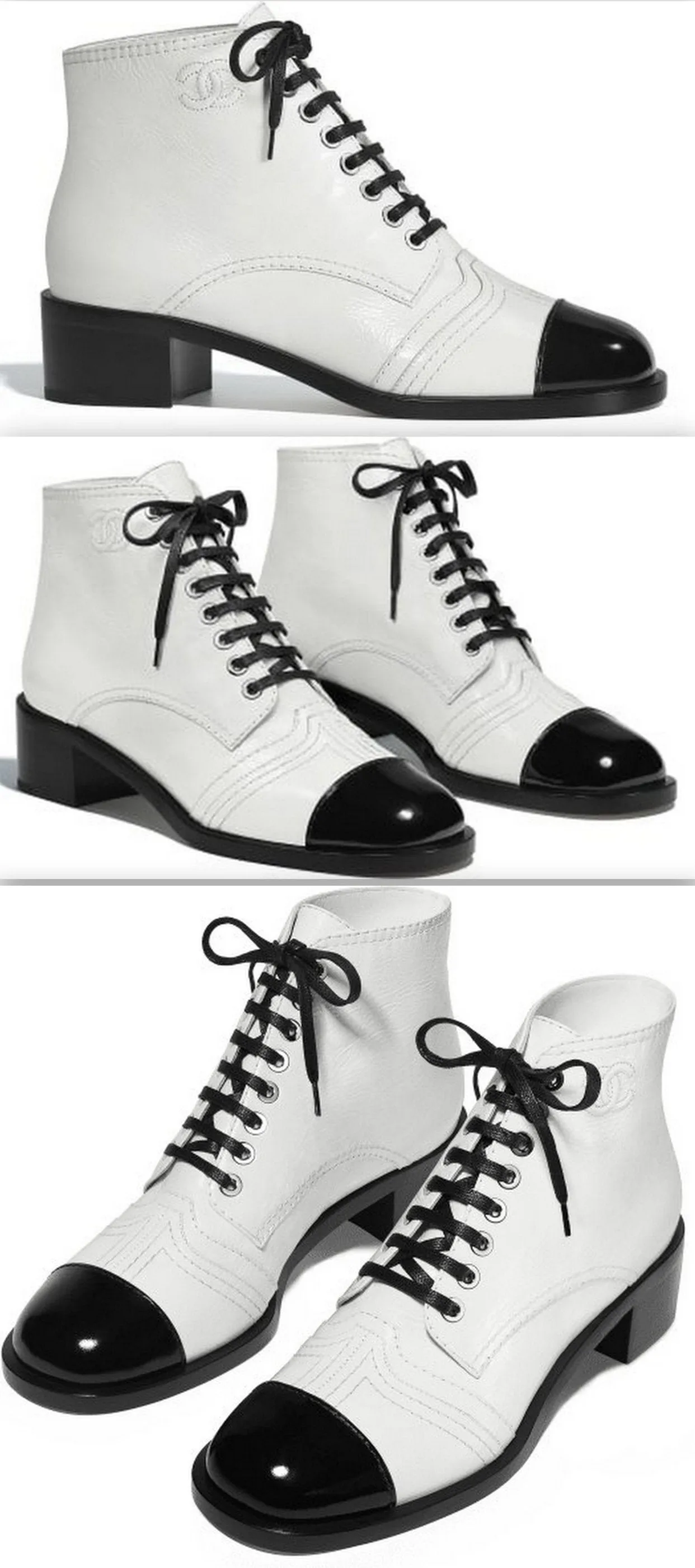Lace-up White and Black Leather Booties