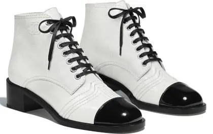 Lace-up White and Black Leather Booties