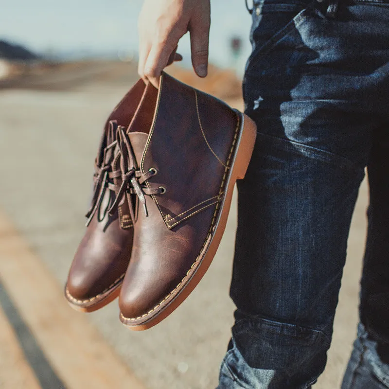 Men Retro Minimalist Leather Flat Ankle Boots