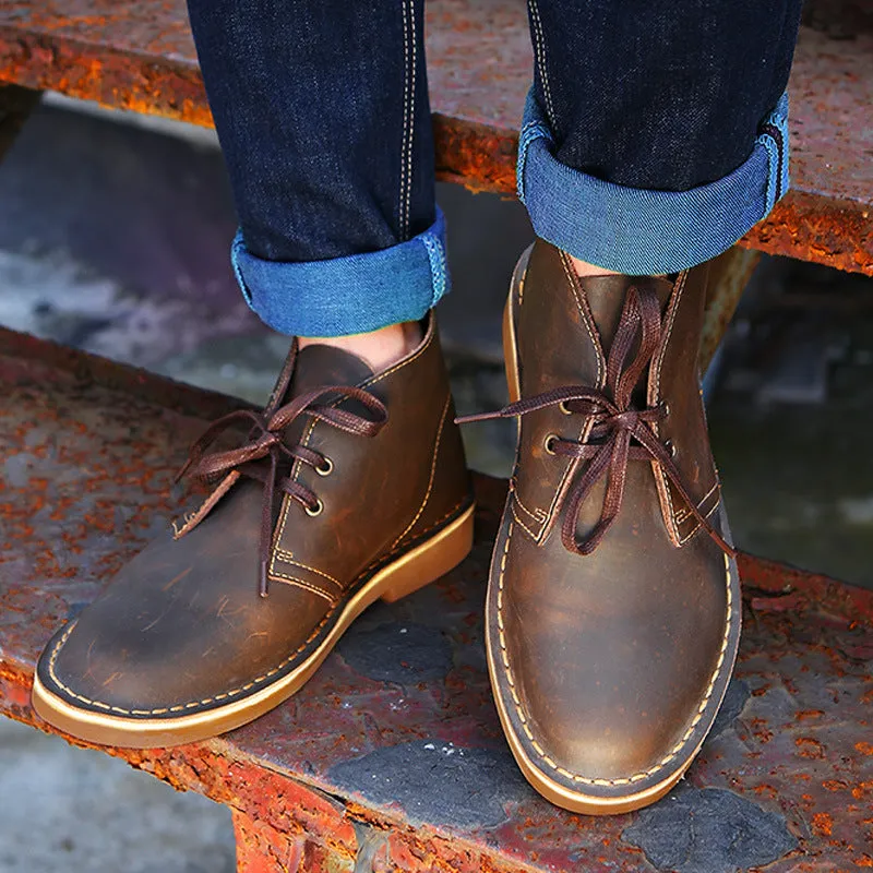 Men Retro Minimalist Leather Flat Ankle Boots