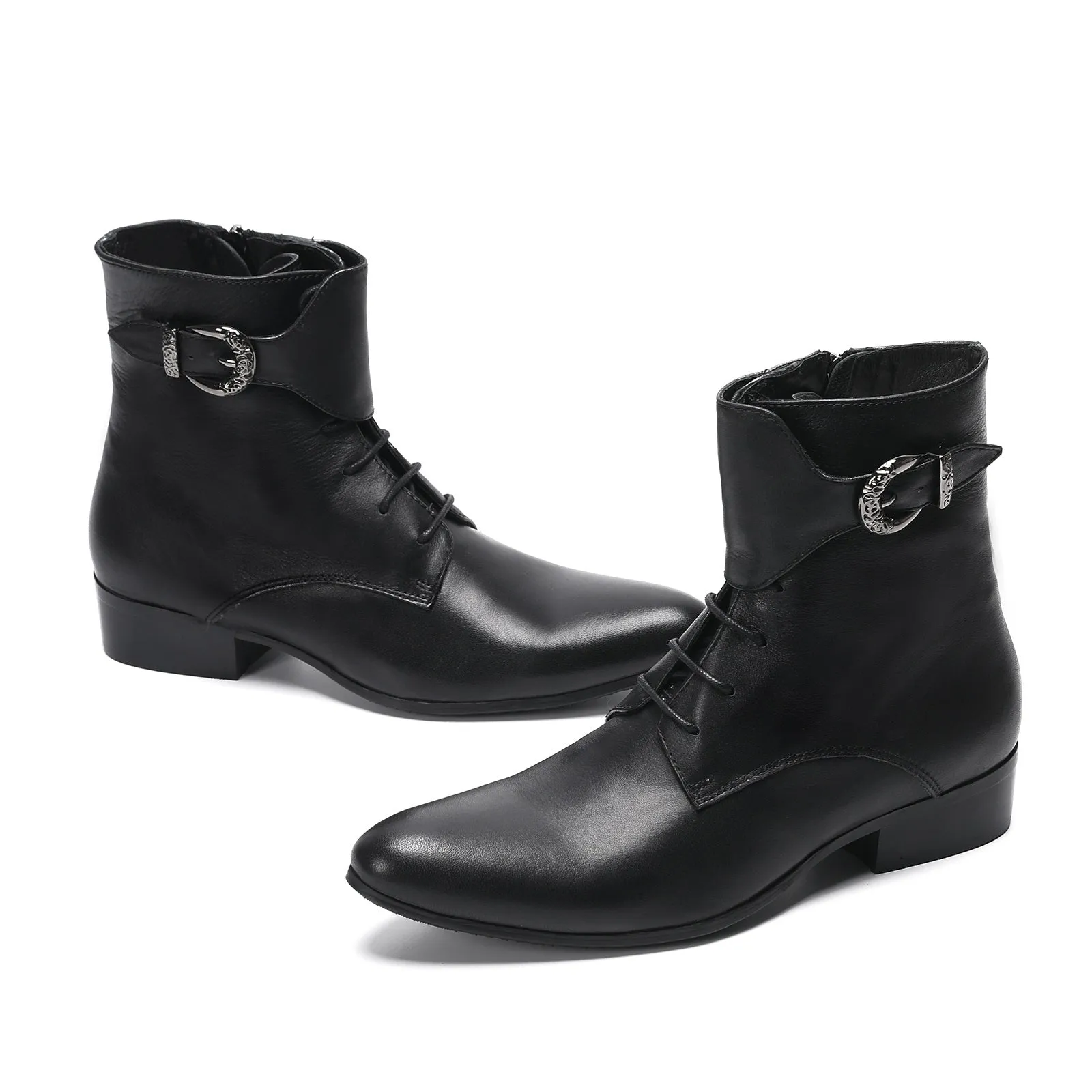 Monk Strap Lace Up Mid-calf Boots