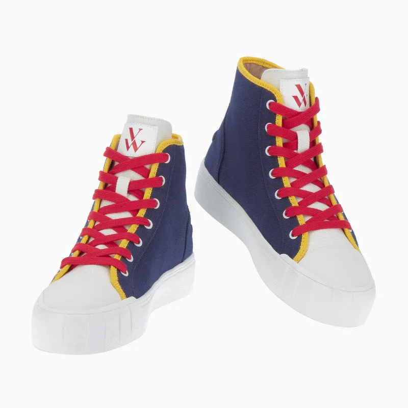 Navy Tweed High Top Sneakers