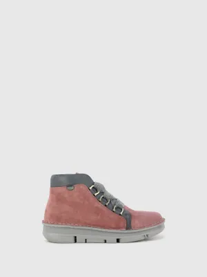 Pink Lace-up Ankle Boots