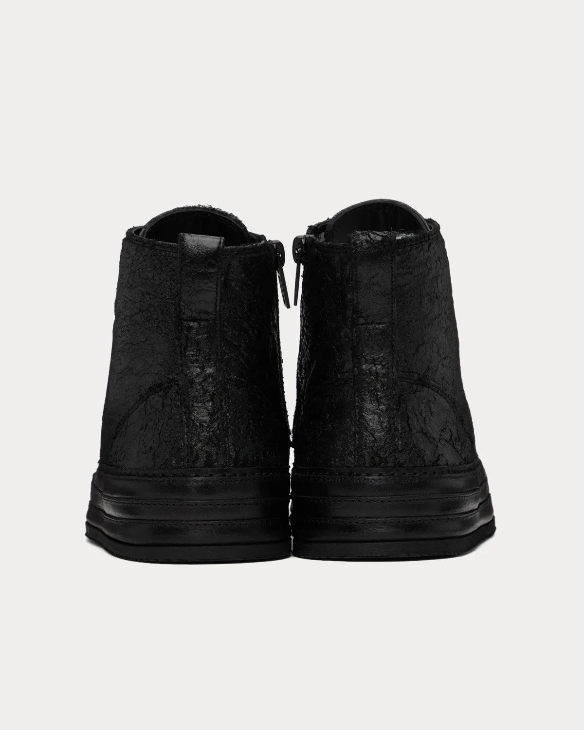 Raven Crinkled Leather Black High Top Sneakers