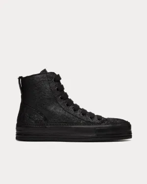 Raven Crinkled Leather Black High Top Sneakers