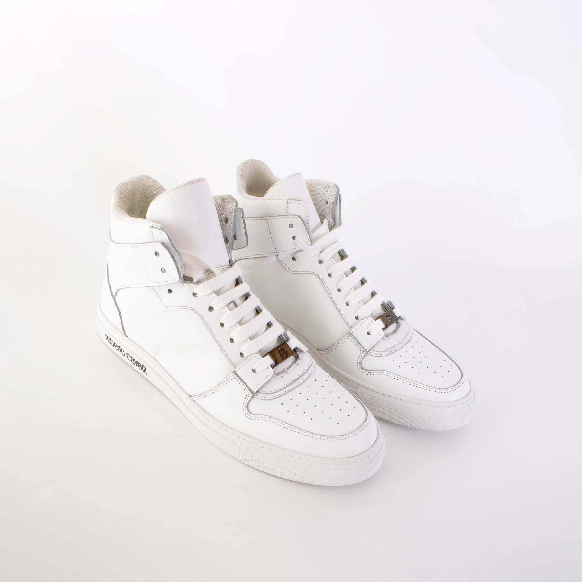 Roberto Cavalli White Suede High-Top Sneakers