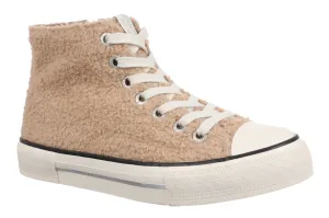 Sherpa High-Top Sneakers in Beige