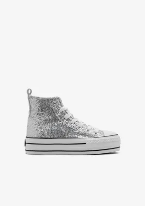 Silver Glitter High Top Sneakers