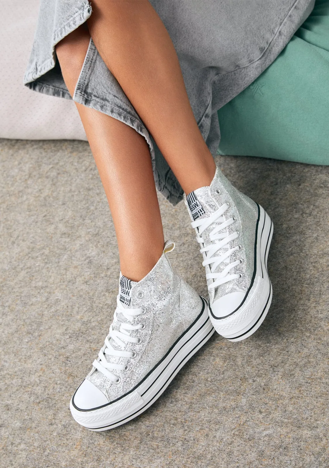 Silver Glitter High Top Sneakers