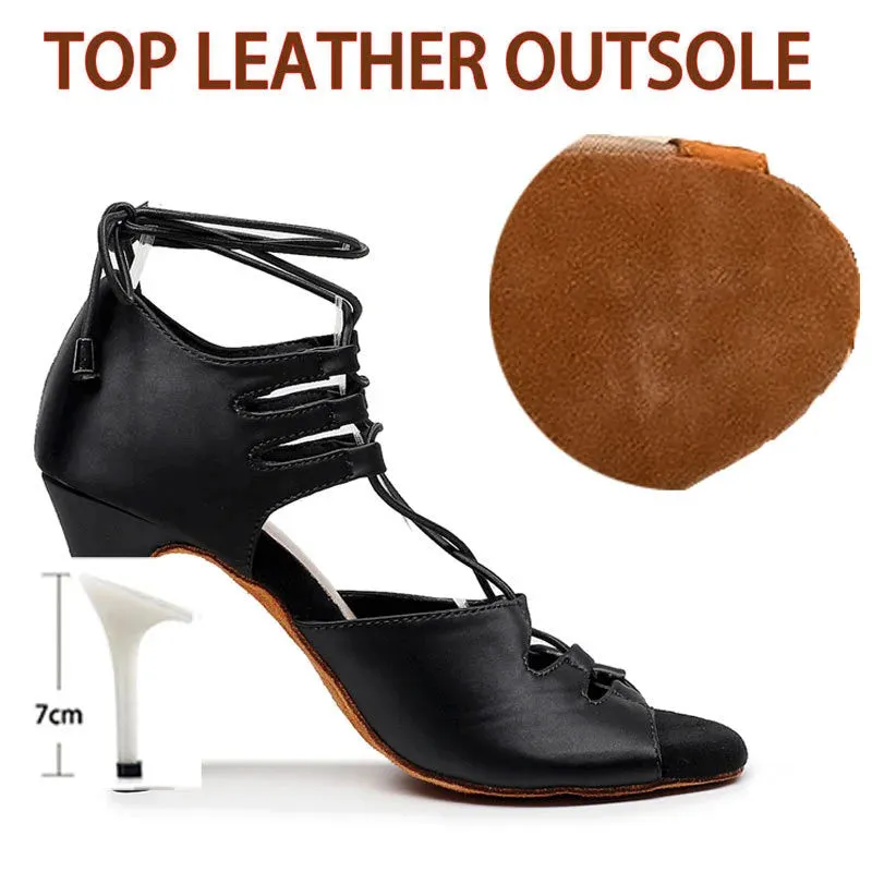 Sohiwoo Hot Outdoor Rubber Sole Social Latin Dance Shoes for Dancing Women Sexy High Heels Satin Sandals