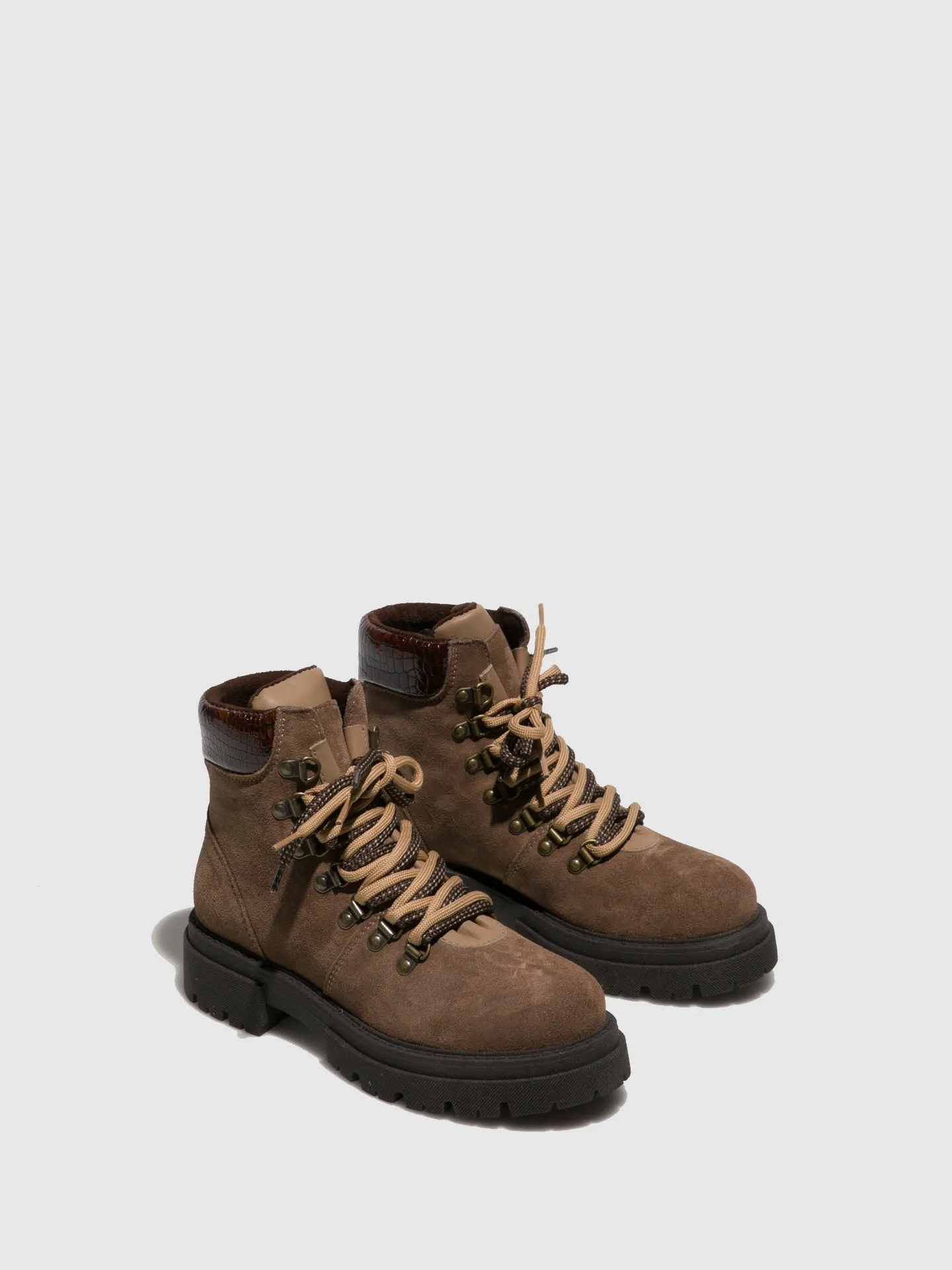 Taupe Lace-up Ankle Boots