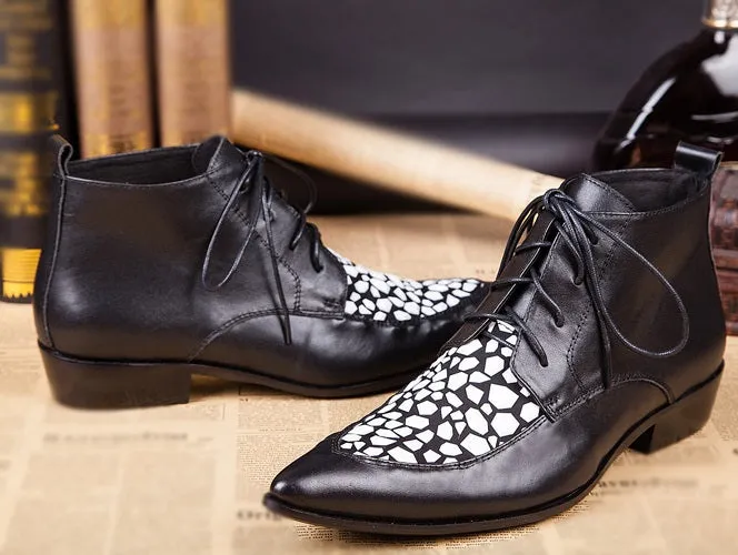 Two Tones Lace Up Pointed Mens Boots