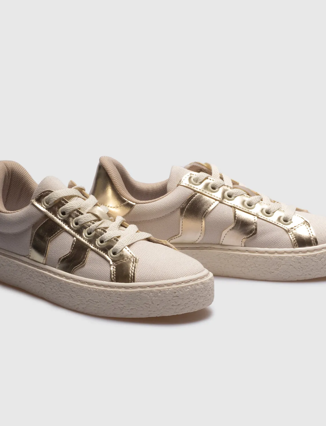 Women Beige Lace Up Sneakers