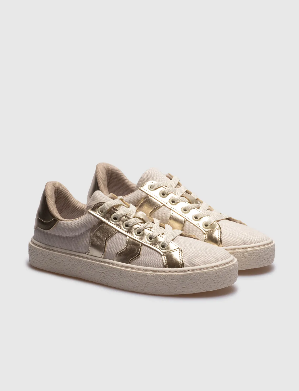 Women Beige Lace Up Sneakers