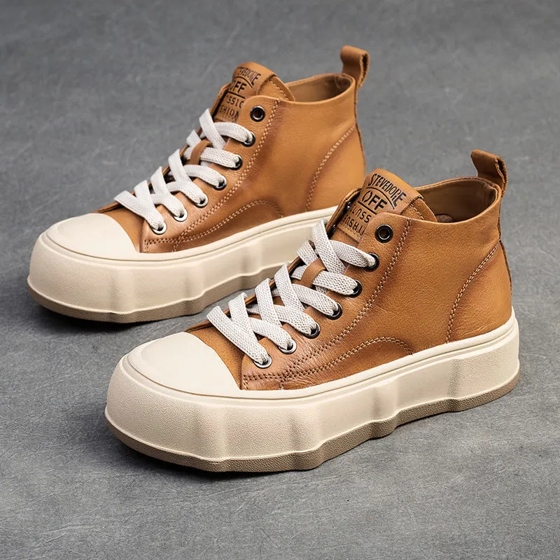 Women Fashion Cowhide Lace-up Casual Flat Ankle Boots