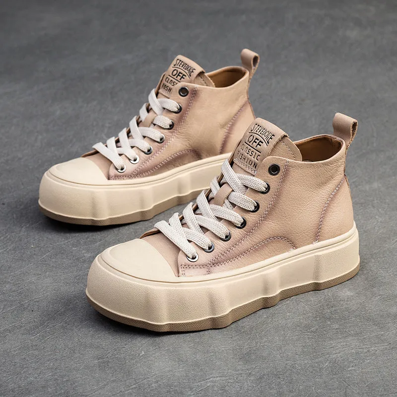 Women Fashion Cowhide Lace-up Casual Flat Ankle Boots