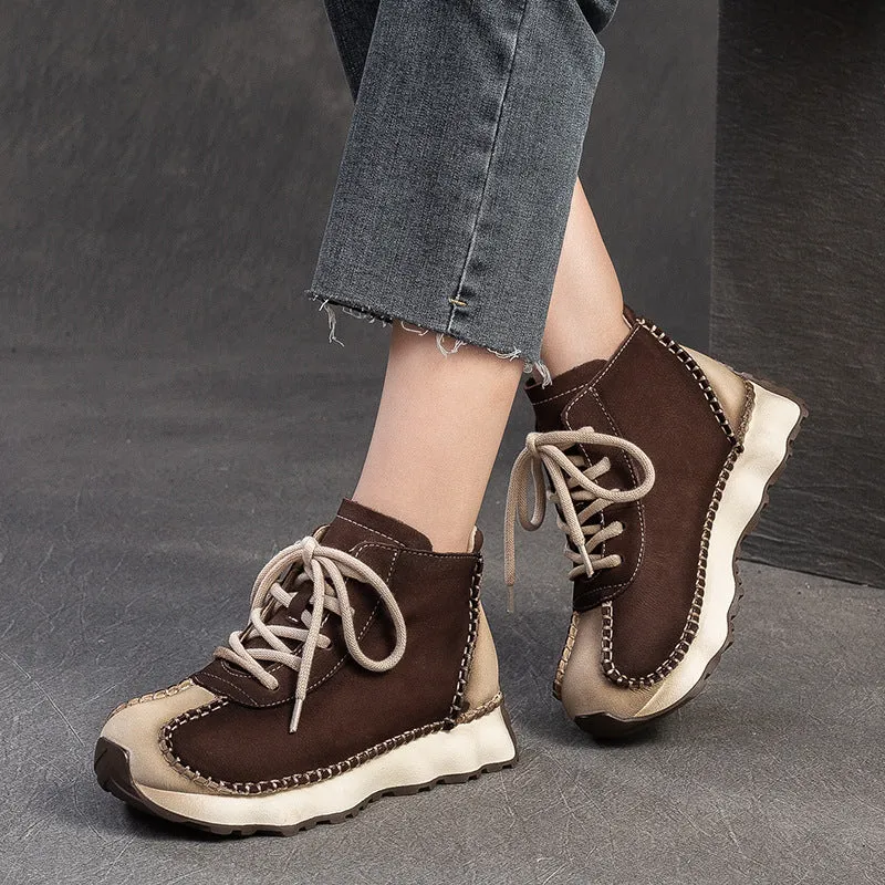 Women Handmade Fashion Leather Lace-up Ankle Boots