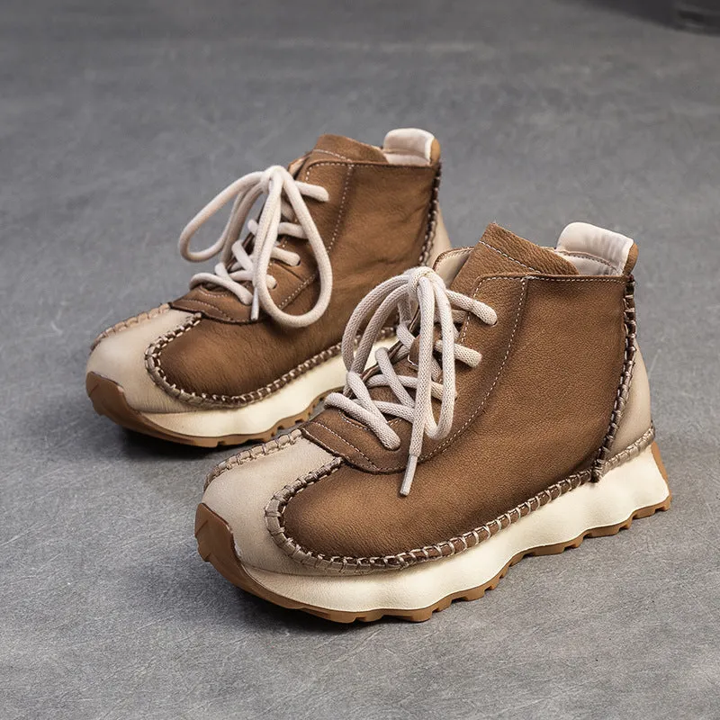 Women Handmade Fashion Leather Lace-up Ankle Boots