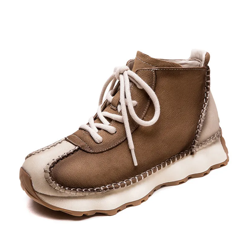 Women Handmade Fashion Leather Lace-up Ankle Boots