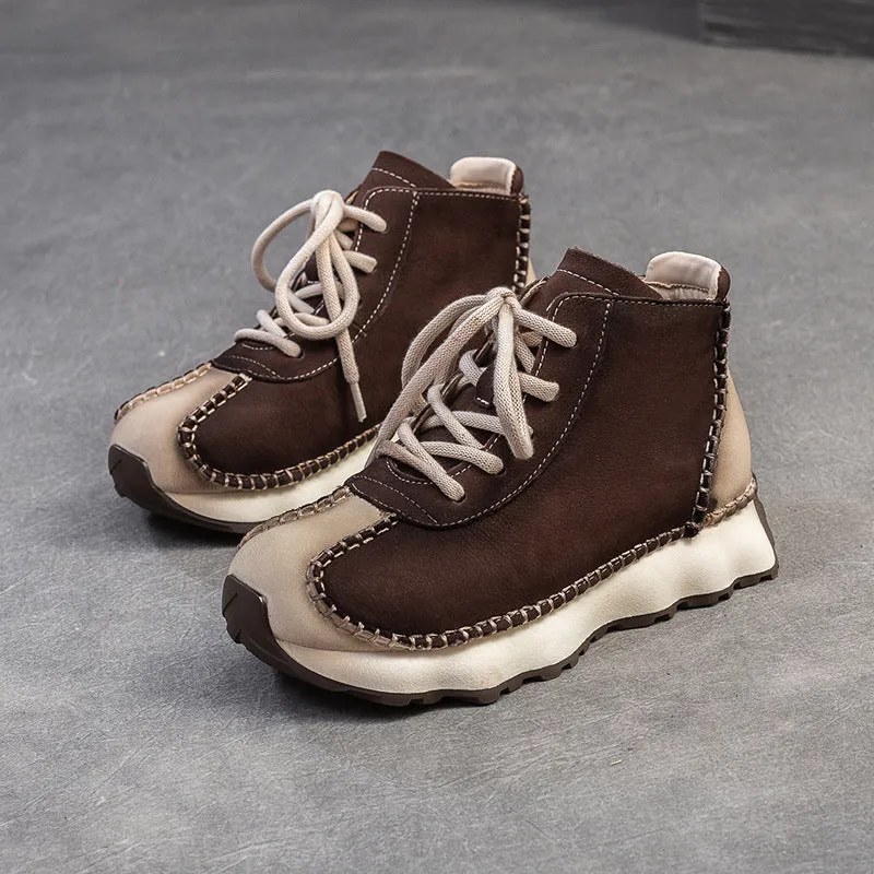 Women Handmade Fashion Leather Lace-up Ankle Boots