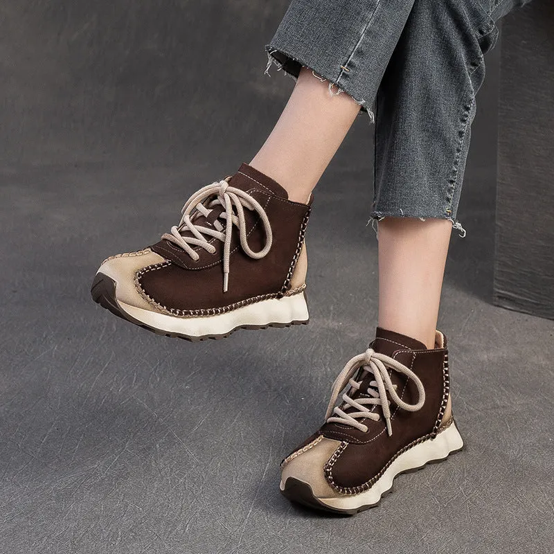 Women Handmade Fashion Leather Lace-up Ankle Boots