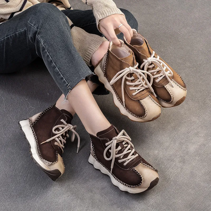 Women Handmade Fashion Leather Lace-up Ankle Boots