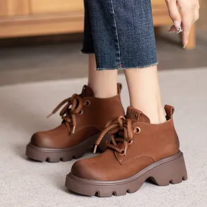 Women Minimalism Vintage Solid Leather Ankle Boots